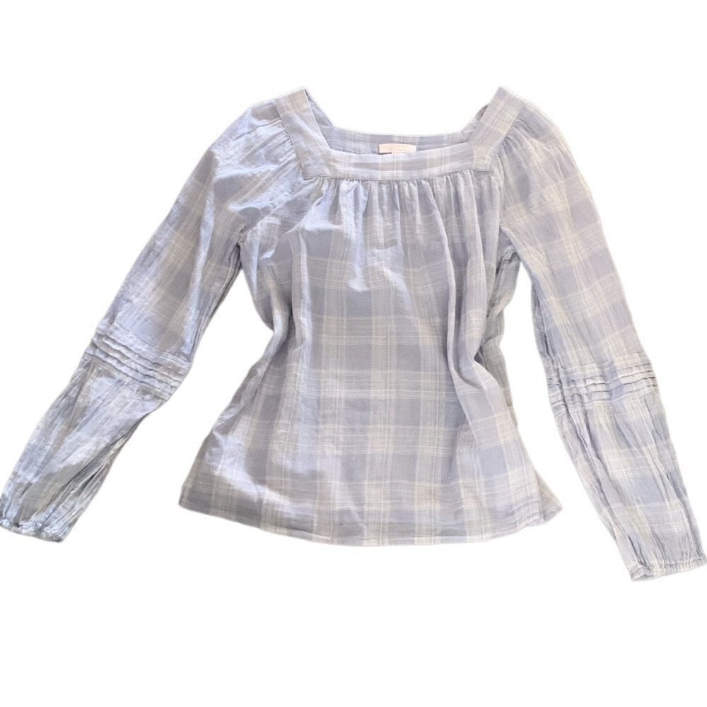 LC Lauren Conrad 100% Cotton‎ Plaid Peasant Blouse Sz S #98F